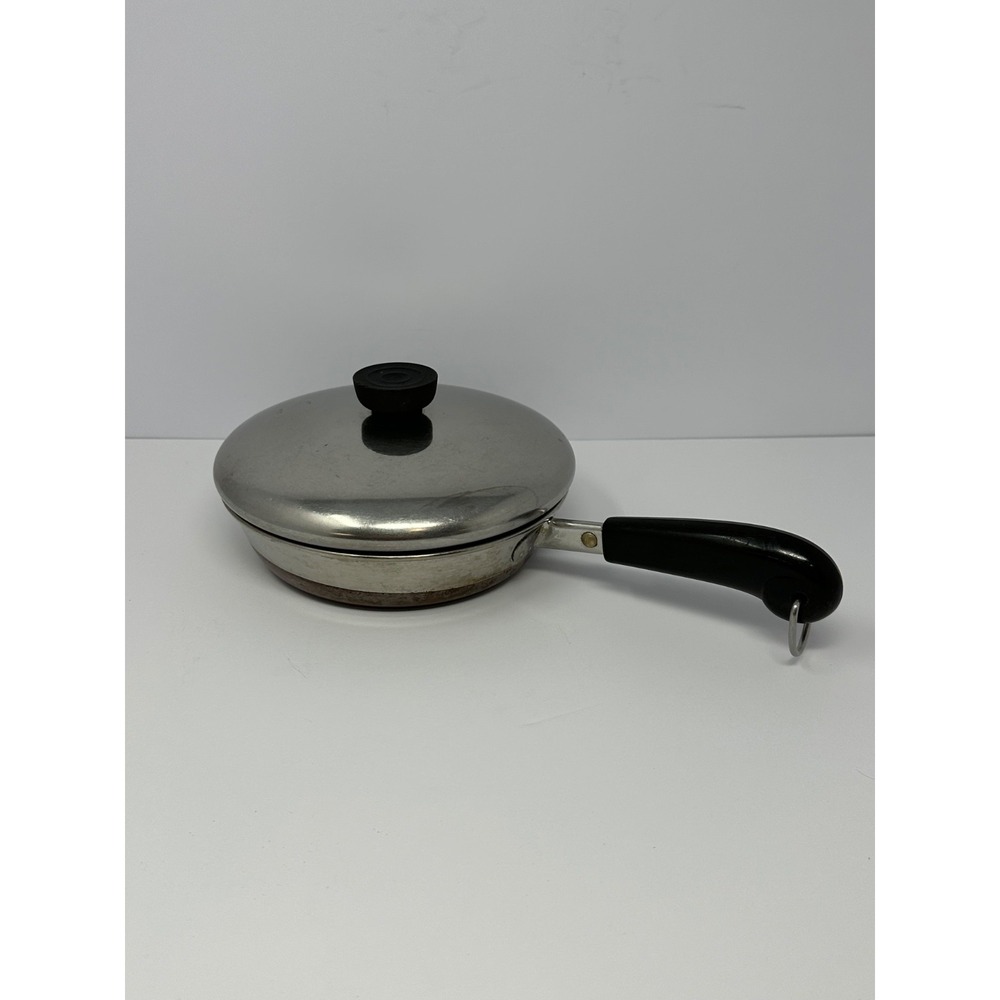 Vintage Revere Ware 7" Skillet Fry Pan 1801 Copper with Lid Clinton, IL USA T5